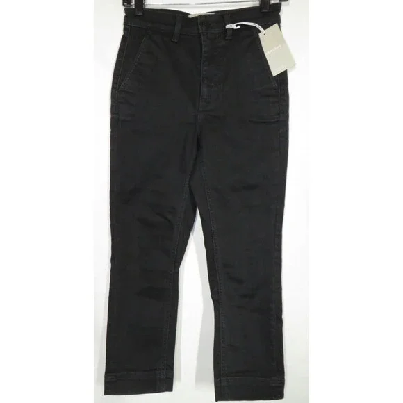Everlane Women's The Slim Leg Crop Pants Cotton Twill Black -Pockets Size 00